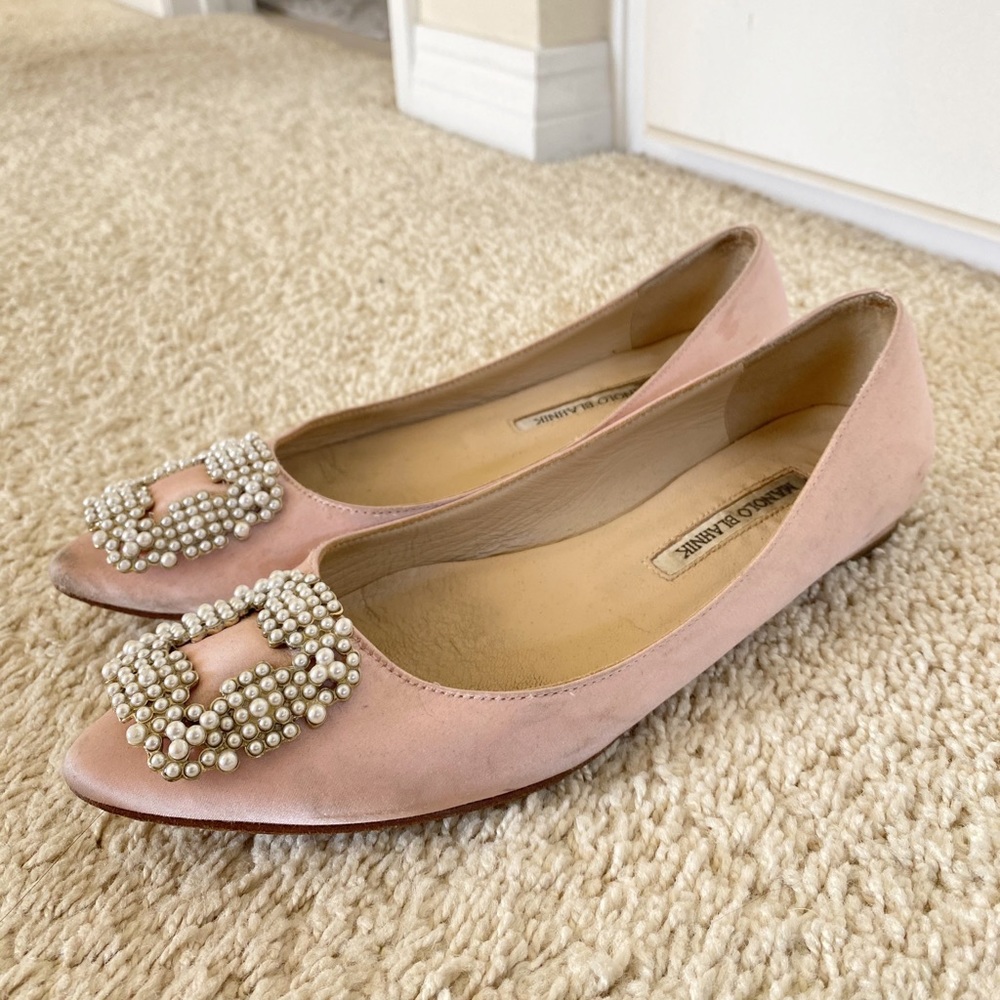 Manolo Blahnik Pink Hangisi Flats - Picture 2 of 5